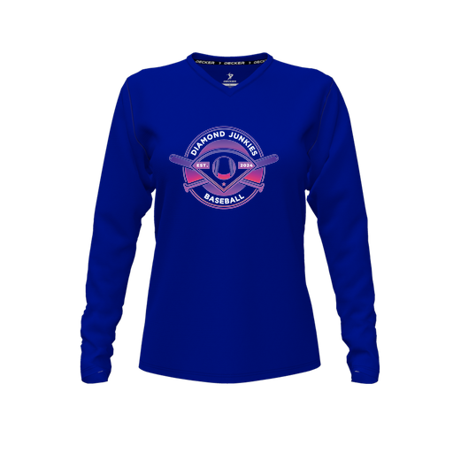 [FTLVPTRY-FYXS-LOGO1] Decker Performance T-Shirt (Female Youth XS, Royal, V Neck, Logo 1, Long Sleeve)