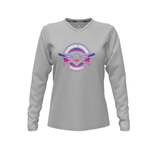 [FTLVPTGY-FYXS-LOGO1] Decker Performance T-Shirt (Female Youth XS, Gray, V Neck, Logo 1, Long Sleeve)