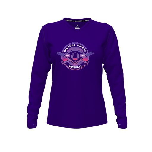 [FTLVPTPP-FYXS-LOGO1] Decker Performance T-Shirt (Female Youth XS, Purple, V Neck, Logo 1, Long Sleeve)